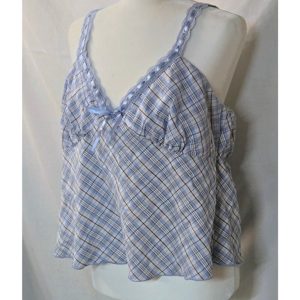 Y2K No Boundaries Babydoll Cami Top Womens Plaid Lace Coquette Fairy Size XXL 20 - Picture 2 of 6